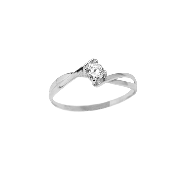 Anel Solit�rio Torcido Zirc�nia em Ouro 18 Kilates � 25433